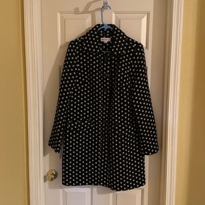 Brand new black white polka dot wool coat